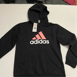 Adidas Kids Black Hoodie with Pink and White Logo NWT L 14